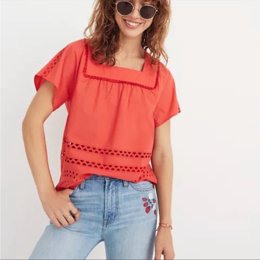 Madewell Red Orange Eyelet Lace Top Size Xs